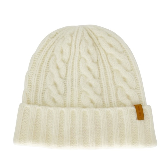 Vince Airspun Cable-Knit Cuffed Beanie Ivory Merino Wool Blend Warm Hat New NWT